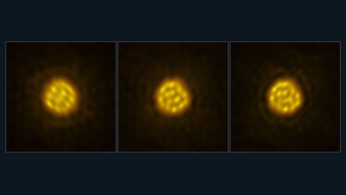 Three yellow circles filled with different patterns of light and dark