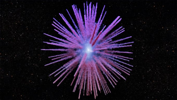 A glowing sphere with purple spikes appearing to grow out of it